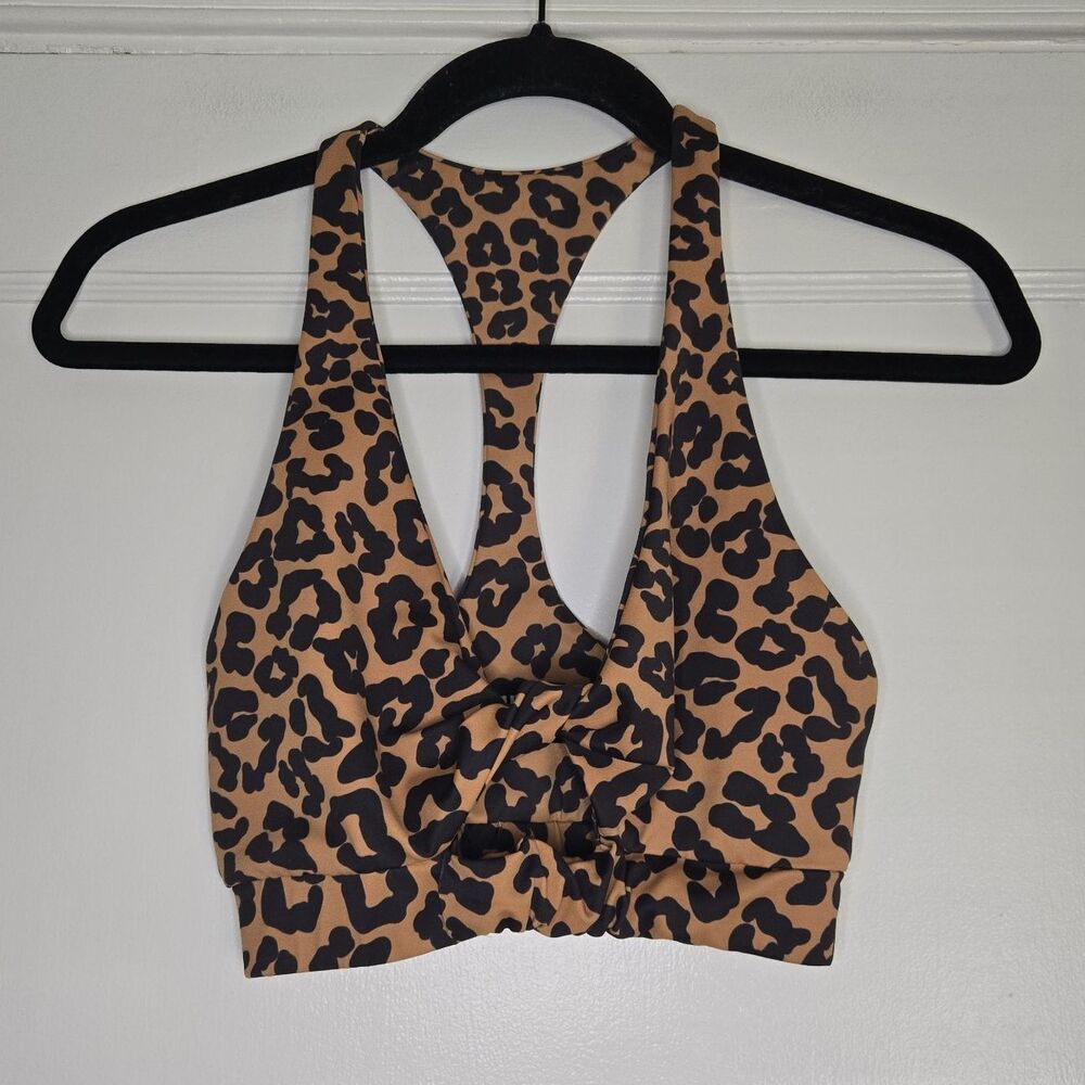 Beach Riot Leopard Sports Bra Womens Brown Black Racerback Wireless